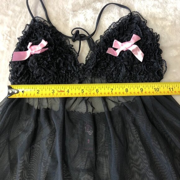 La Senza Love Black & Pink Mesh Baby Doll Lingerie Size Med - Picture 9 of 11